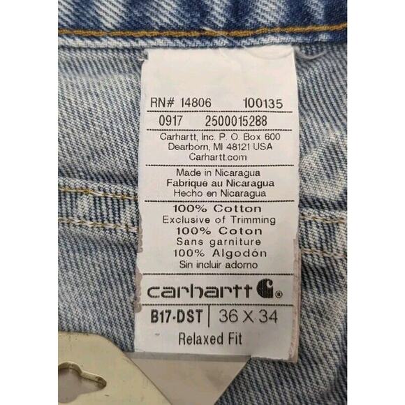 Carhartt Jeans Mens 36x34 Blue Relaxed Heavy Cotton Denim Pants‎ RN14806 B17 DST - Picture 14 of 16